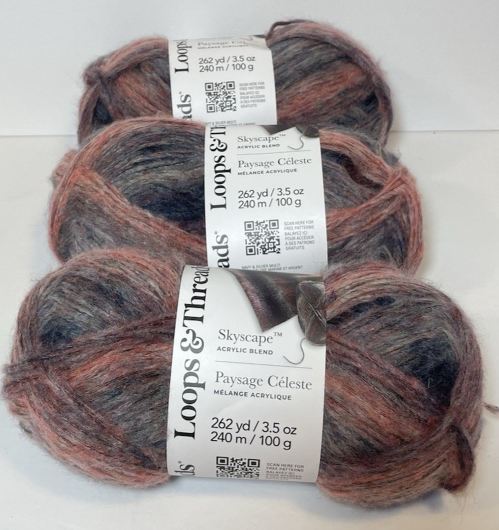 Loops & Threads Skyscape Acrylic Yarn 3 Skeins-10.5 oz. Navy & Silver-Colored